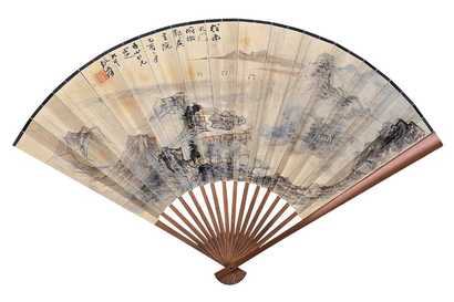 张大千 李慈护 乙酉（1945年）作 山水 书法 成扇